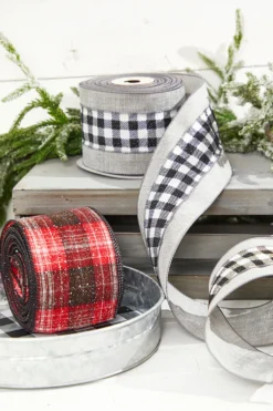 4” x 10 Yard Snowy Plaid Wired Ribbon