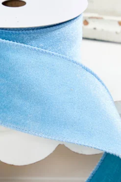 2.5" x 10 Yard Soft Blue Wired Velvet Ribbon