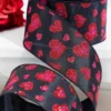 2.5" x 10 Yards Red Glitter Heart Black Ribbon