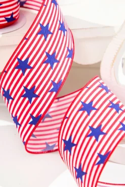 2.5" x 10 Yards Stars with Pinstripes Ribbon