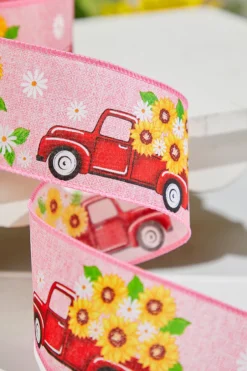 2.5" x 10 Yards Truck with Flowers Pink Ribbon