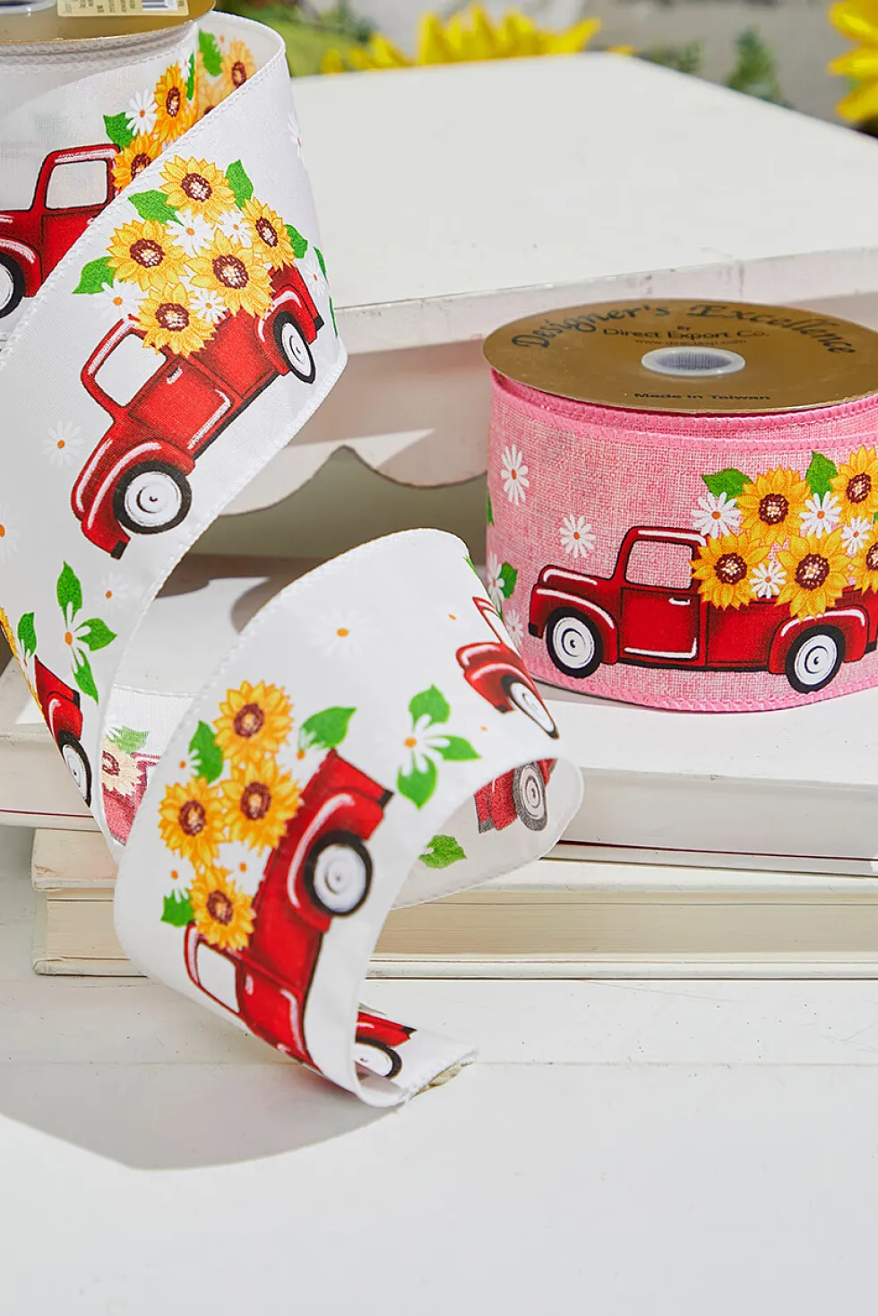 2.5" x 10 Yards Truck with Flowers Pink Ribbon