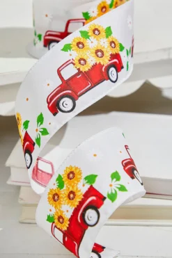 2.5" x 10 Yards Truck with Flowers White Ribbon