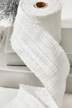 4" x 10 Yard White Chenille with Sequins Wired Ribbon