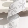 4" x 10 Yard White Velvet with Silver Snowflake Ribbon